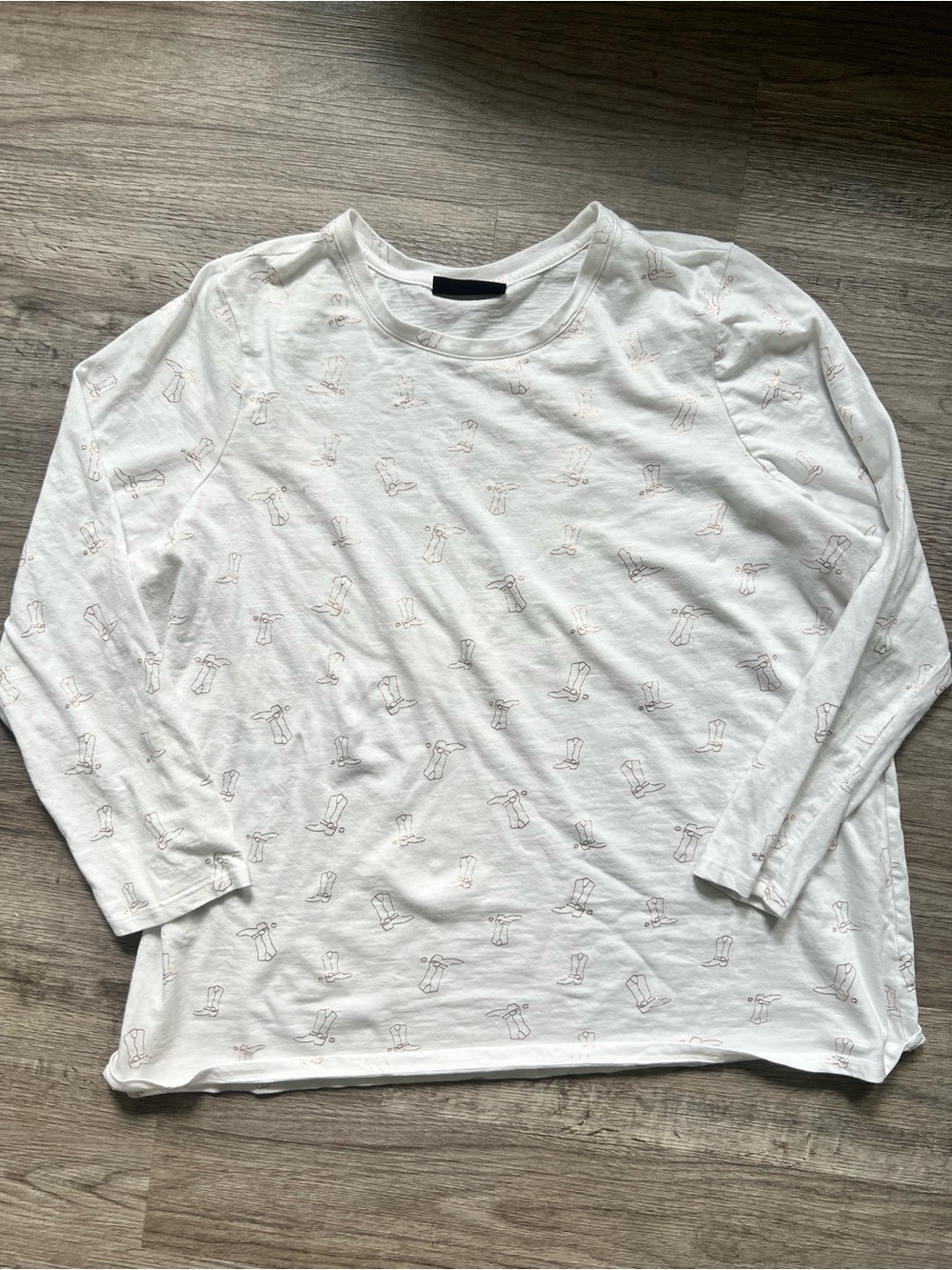 Lane Bryant White Long Sleeve Tee with Subtle rose gold cowboy boots